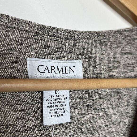 Carmen Marc Valvo Cowl Neck Knit Top Heather Tan Womens 1X Long Sleeve - Picture 4 of 7
